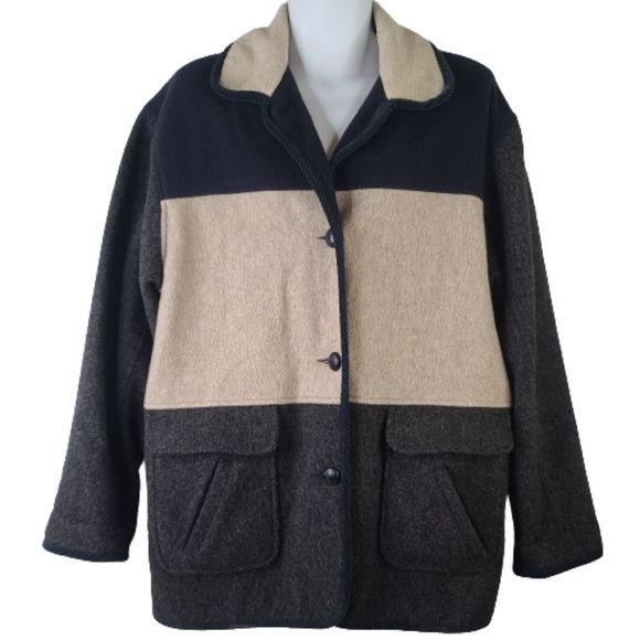 Herman Kay 12 Wool Coat Button Down Color Block Sherpa Lined Jacket - Picture 1 of 8